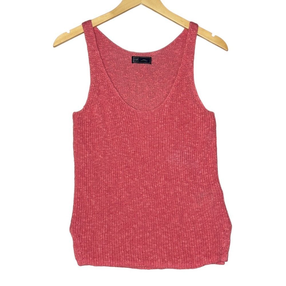 Gap Apple Blossom Linen-Cotton V-Neck Rib-Knit Sleeveless Sweater Tank Top Sz S